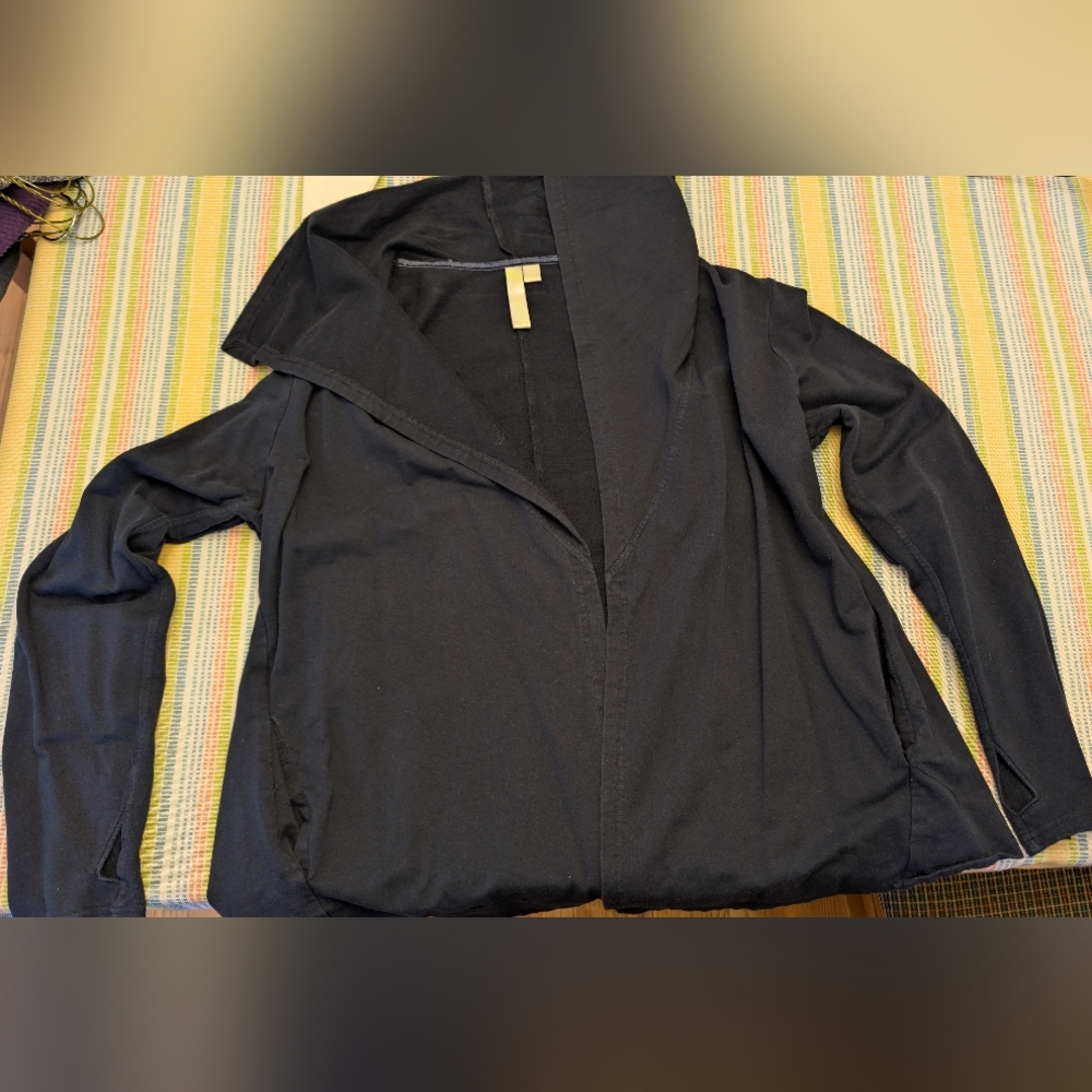 Green Tea Charcoal Gray open front light sweater